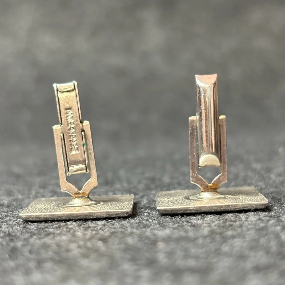 Silver and Black Square Cufflinks with Fleur-de-Lis and Curved Design
